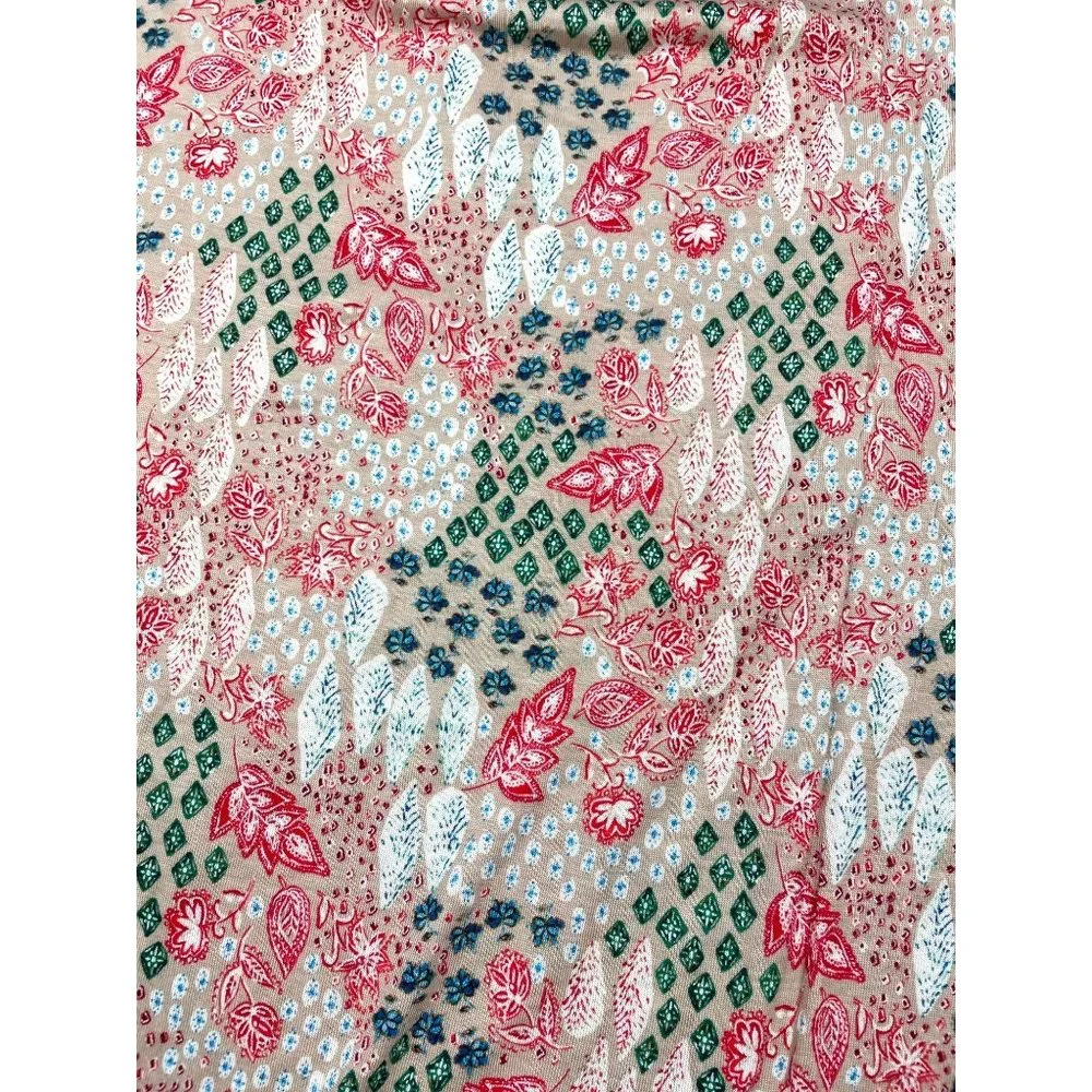 LOFT WOMEN Garden Cinched Sleeve Ruffle Tie Neck Mixed Media Top M